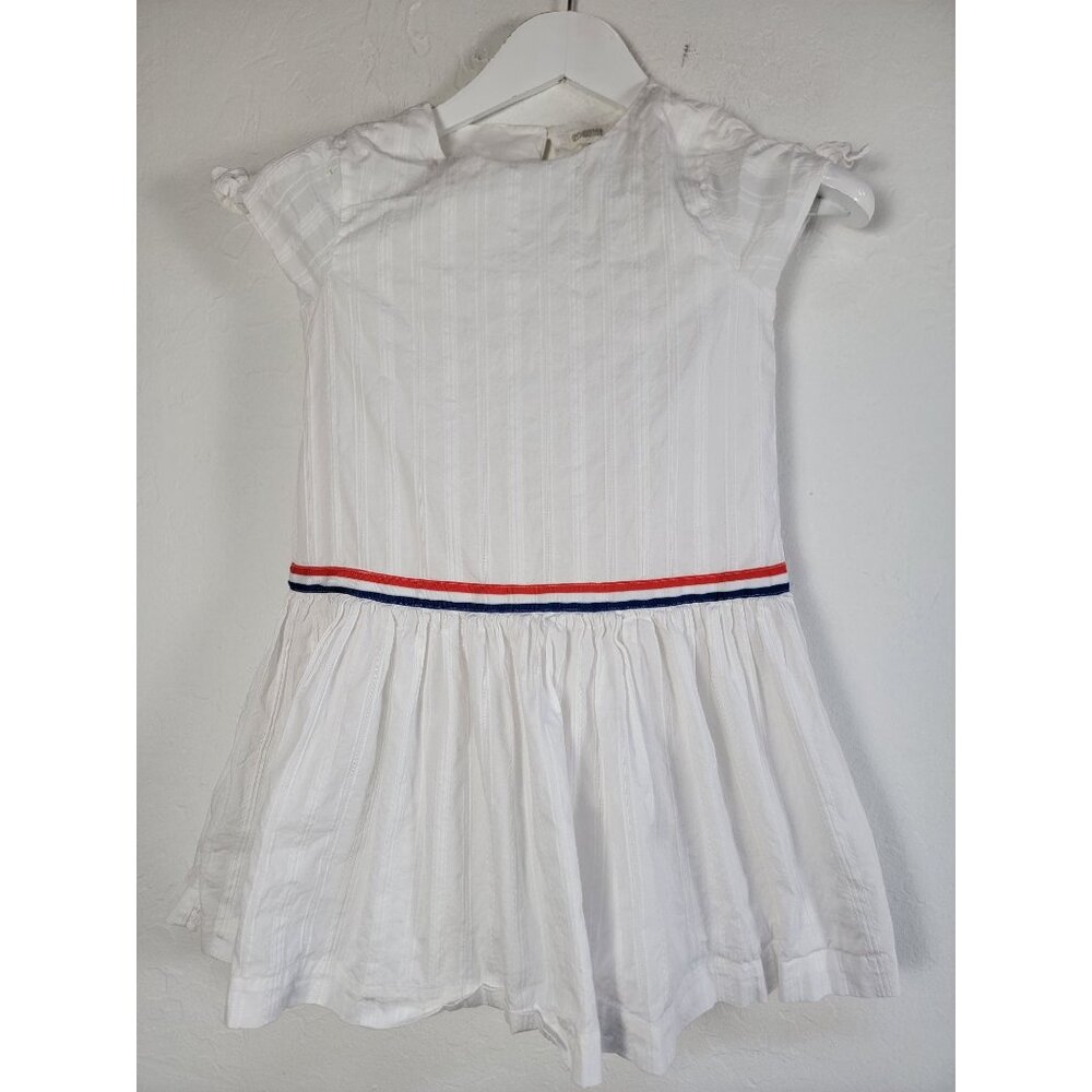 Gymboree Girls Short Sleeve White Striped Cotton A-Line Dress Size Medium 7-8